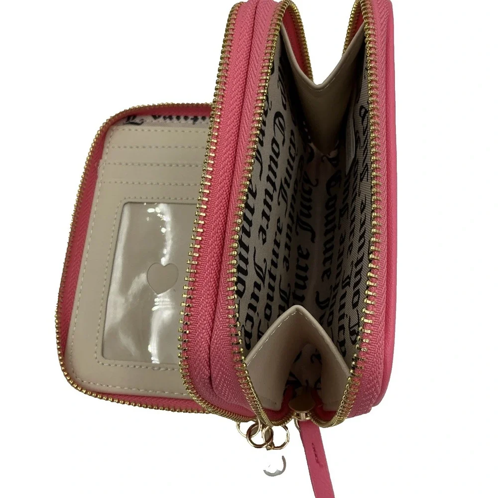 Juicy Couture Wallet String Of Pearls Double Medium Zip Around In Pink Lemonade